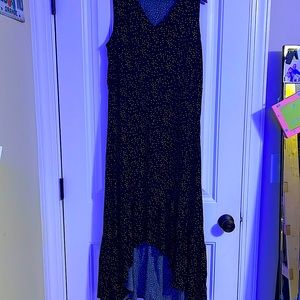 polo dots long dress with slit and v-neck